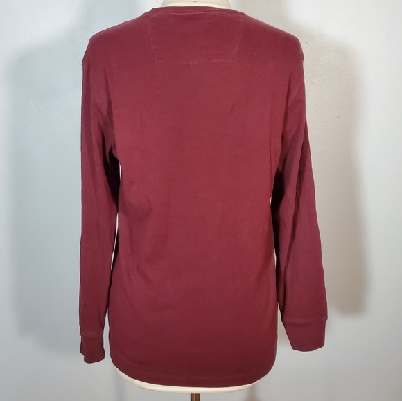 Arrow Mens Burgundy Long Sleeve Henley Shirt - Picture 3 of 5